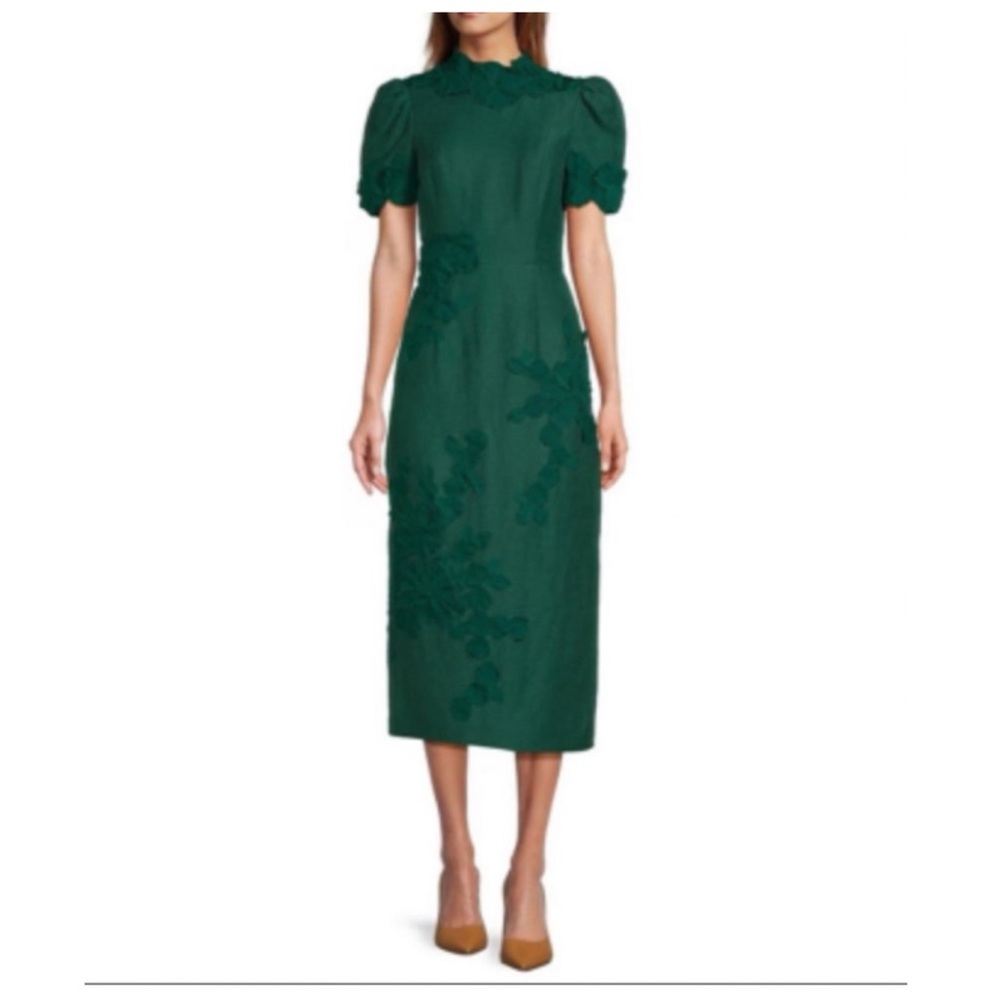 ANTONIO MELANI Emerald Green Midi Dress with Puff Sleeves